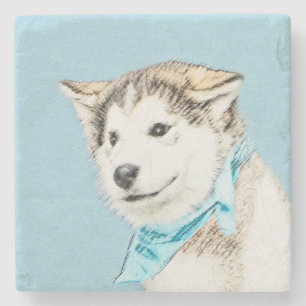 Sibirische Husky-Welpenmalerei - Original Hundesch Steinuntersetzer