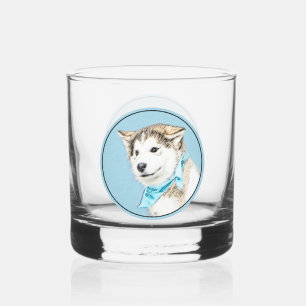 Sibirische Husky-Welpenmalerei - Original Hundesch Whiskyglas