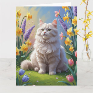 Sibirische Katz Malerei mit Frühlingsblumen Karte