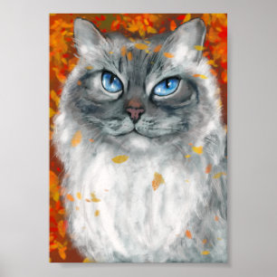 Sibirische Katze in Herbstfarben Poster