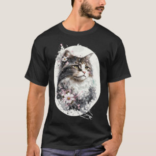 Sibirische Katze Japanische Kirschblüten Floral Wa T-Shirt