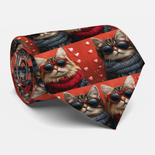 Sibirische Katze mit Herzrosen Valentinstag Krawatte