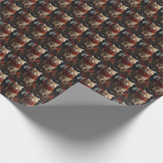 Sibirische Katze mit Weihnachtsgeschenken Feuerpla Geschenkpapier (Ecke)