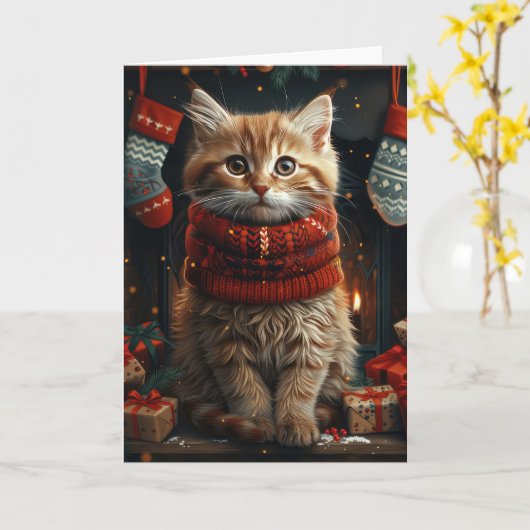 Sibirische Katze mit Weihnachtsgeschenken Feuerpla Karte (Gelbe Blume)