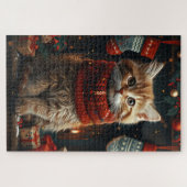 Sibirische Katze mit Weihnachtsgeschenken Feuerpla Puzzle (Horizontal)