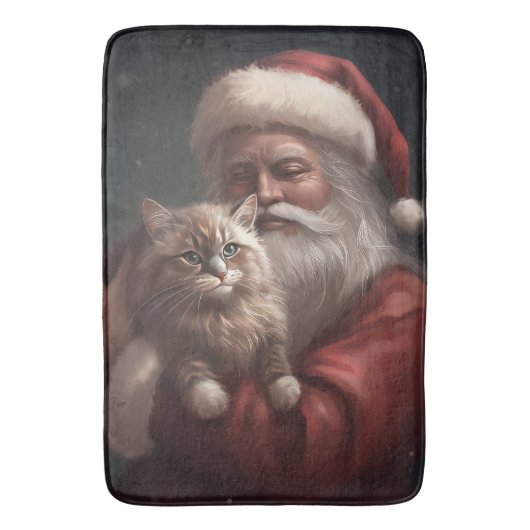 Sibirische Katze mit Weihnachtsmann Weihnachten Badematte (Vorderseite Vertikal)