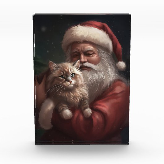 Sibirische Katze mit Weihnachtsmann Weihnachten Fotoblock (Vorderseite)