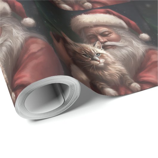 Sibirische Katze mit Weihnachtsmann Weihnachten Geschenkpapier (Rolleneckpunkt)