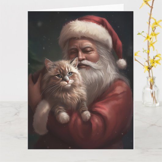 Sibirische Katze mit Weihnachtsmann Weihnachten Karte (Gelbe Blume)