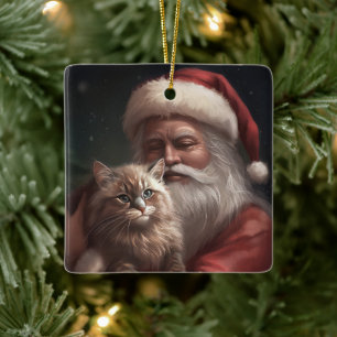 Sibirische Katze mit Weihnachtsmann Weihnachten Keramikornament