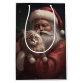 Sibirische Katze mit Weihnachtsmann Weihnachten Mittlere Geschenktüte (Vorderseite)