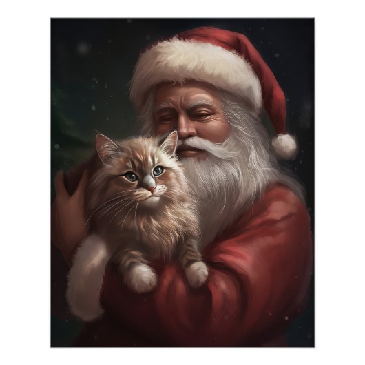 Sibirische Katze mit Weihnachtsmann Weihnachten Poster (Vorderseite)