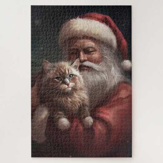 Sibirische Katze mit Weihnachtsmann Weihnachten Puzzle (Vertikal)