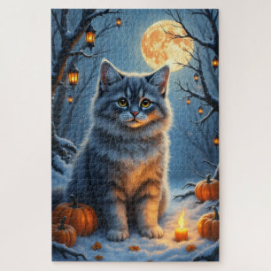 Sibirische Katze verzaubertes Halloween-Porträt Ku Puzzle