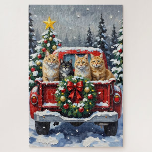 Sibirische Katze Weihnachten Rotes Lastwagen Ferie Puzzle