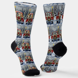 Sibirische Katze Weihnachten Rotes Lastwagen Ferie Socken