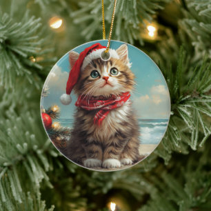 Sibirische Katze Weihnachten Vintage Strand Keramik Ornament