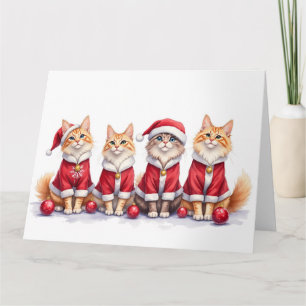 Sibirische Katze Weihnachtskleid Santa Hut Karte