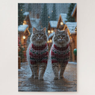 Sibirische Katzen Weihnachten Schnee Urlaub Puzzle