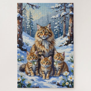 Sibirische Katzenschneewald-Blütenkunst Puzzle