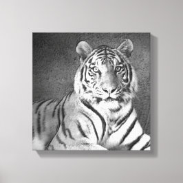 Sibirische Tiger Kunst in Schwarz und Weiß - Leinw Leinwanddruck