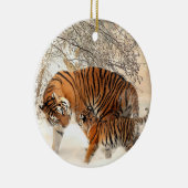 Sibirische Tigermutter und Kitten Keramik Ornament (Rechts)