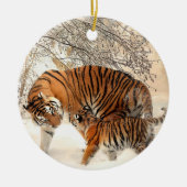 Sibirische Tigermutter und Kitten Keramik Ornament (Vorne)