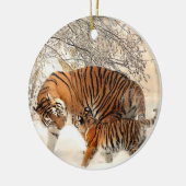 Sibirische Tigermutter und Kitten Keramik Ornament (Links)