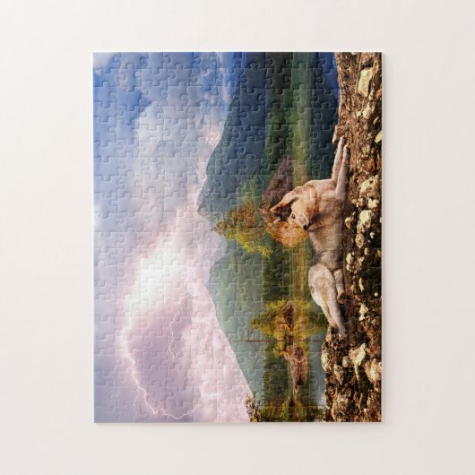 Sibirischer Husky am Seeufer im Sturmfall - Puzzle (Vertikal)