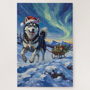 Sibirischer Husky Arctis-Schlittenlauf-Weihnachtsm Puzzle