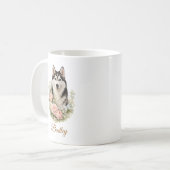 Sibirischer Husky-Blumenporträt Kaffeetasse (Vorderseite Links)
