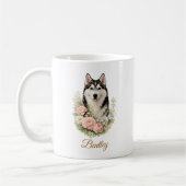 Sibirischer Husky-Blumenporträt Kaffeetasse (Links)