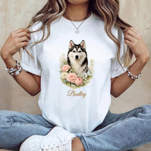 Sibirischer Husky Blumenporträt T-Shirt