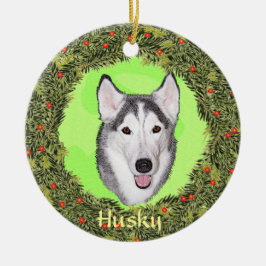 Sibirischer Husky für Weihnachten Keramikornament