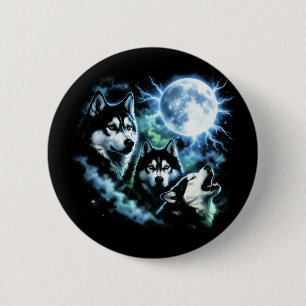 Sibirischer Husky heult den Mond an – Nachthimmel  Button
