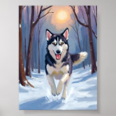 Sibirischer Husky-Hund Gemälde Winterkunst Poster (Vorne)