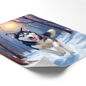 Sibirischer Husky-Hund Gemälde Winterkunst Poster (Ecke)