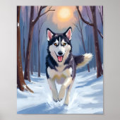 Sibirischer Husky-Hund Gemälde Winterkunst Poster (Vorne)