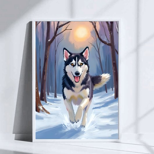 Sibirischer Husky-Hund Gemälde Winterkunst Poster