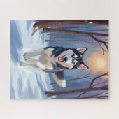 Sibirischer Husky-Hund Gemälde Winterkunst Puzzle (Horizontal)