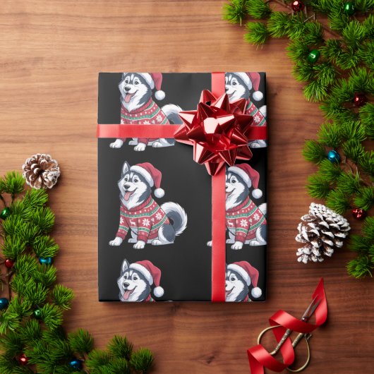 Sibirischer Husky Hund hässlicher Pullover Weihnac Geschenkpapier (Feiertagsgeschenk)