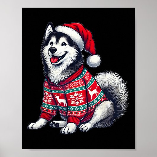 Sibirischer Husky Hund hässlicher Pullover Weihnac Poster (Vorne)