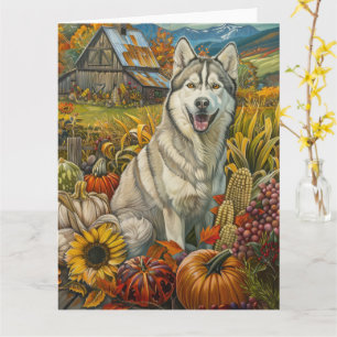 Sibirischer Husky-Hund Herbsternte Erntedankfest Karte