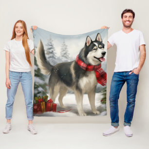 Sibirischer Husky-Hund im Schnee Weihnachten Fleecedecke