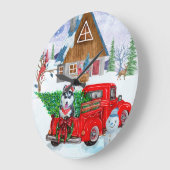 Sibirischer Husky-Hund in Weihnachtslieferwagen Große Wanduhr (Winkel)