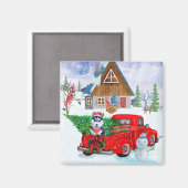 Sibirischer Husky-Hund in Weihnachtslieferwagen Magnet (Vorderseite/Rückseite)