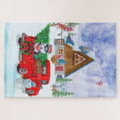 Sibirischer Husky-Hund in Weihnachtslieferwagen Puzzle (Horizontal)