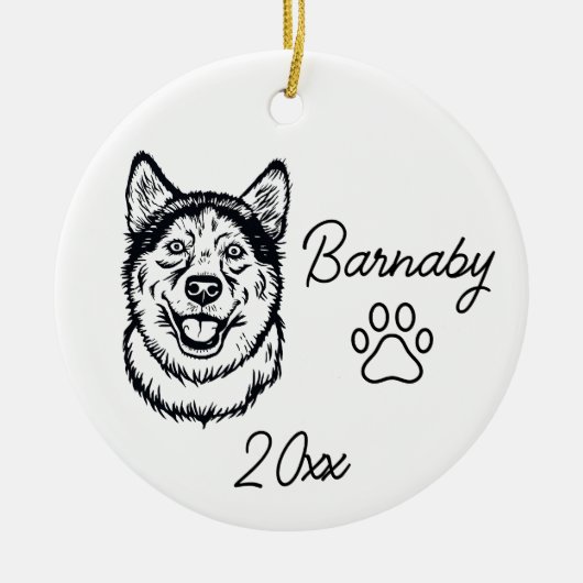 Sibirischer Husky-Hund Individuelle Name und Kunst Keramik Ornament (Vorne)