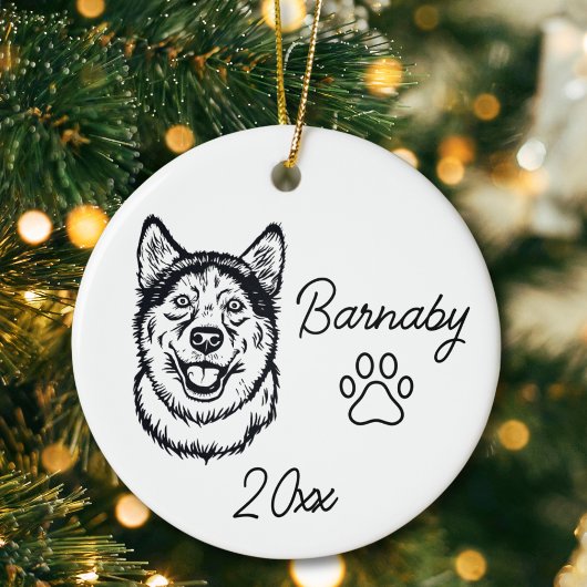 Sibirischer Husky-Hund Individuelle Name und Kunst Keramik Ornament