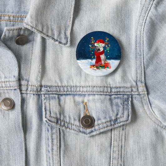 Sibirischer Husky-Hund mit Weihnachtsgeschenken Button (Beispiel)